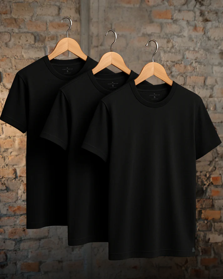 Cuello Redondo Classic Fit - Pack 3x Playeras Negras PREMIUM