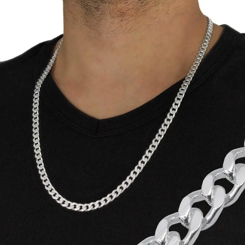 Cadena Cubana 60cm x 6.5mm Plata Pura Ley .925 auténtica